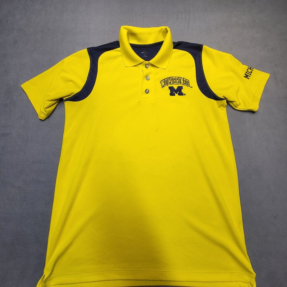 Michigan Wolverines PoloShirt Mens XL Yellow Embroidered Football Short Sleeve